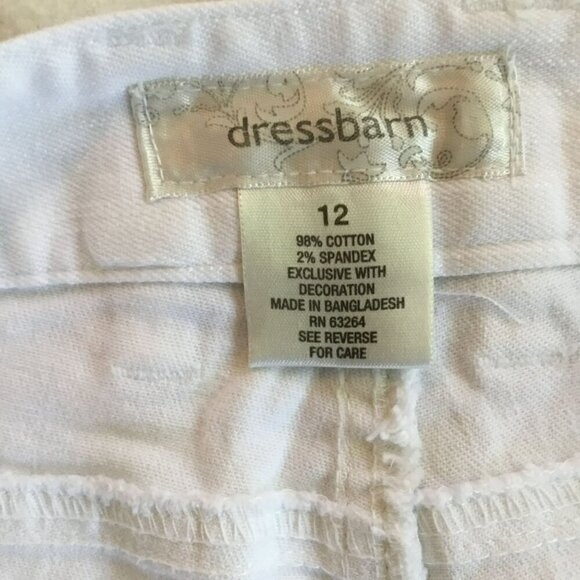Dress Barn Capris 5-Pocket Stretch Denim in Bright White Women's Sz 12 High Rise - Picture 8 of 9